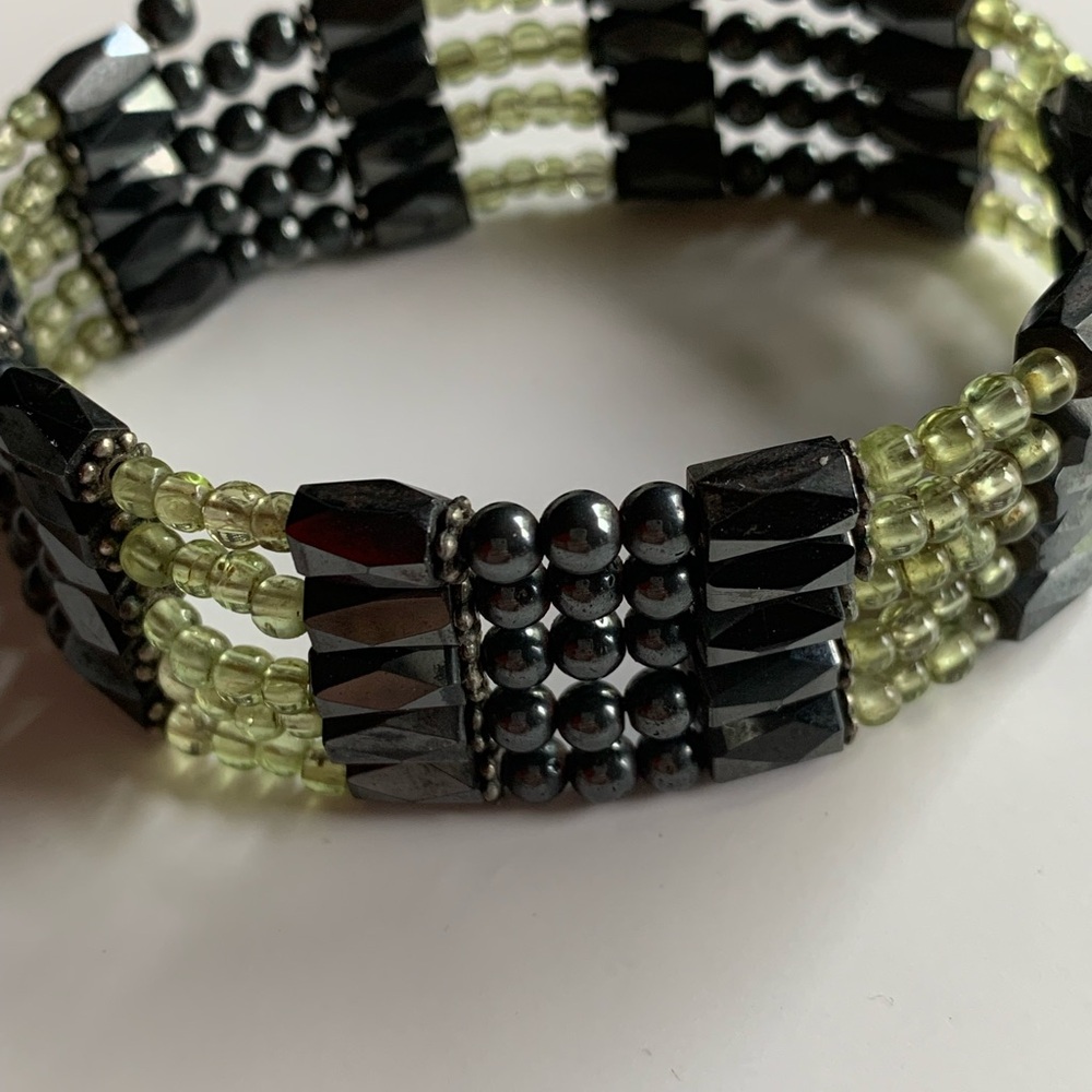 Magnetic hematite and Green Beaded wrap Bracelet